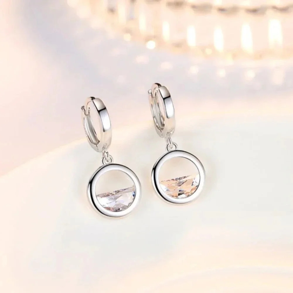 925 Sterling Silver Crystal Hoop Earrings